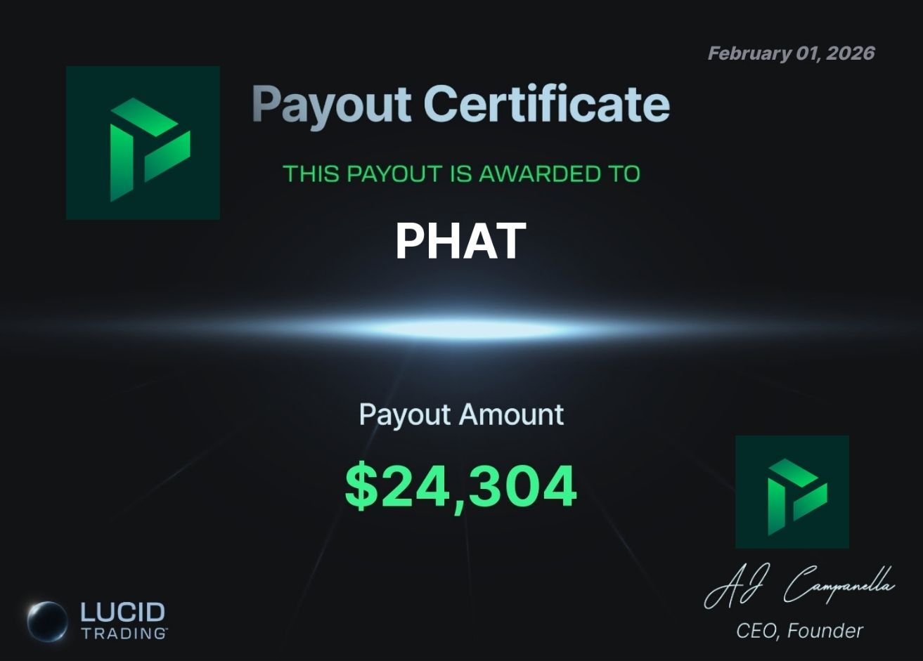 Lucid Trading payout certificate for $24,304 issued to Phat Tail Capital, the largest single payout in the SpicyFutures Lucid payout record
